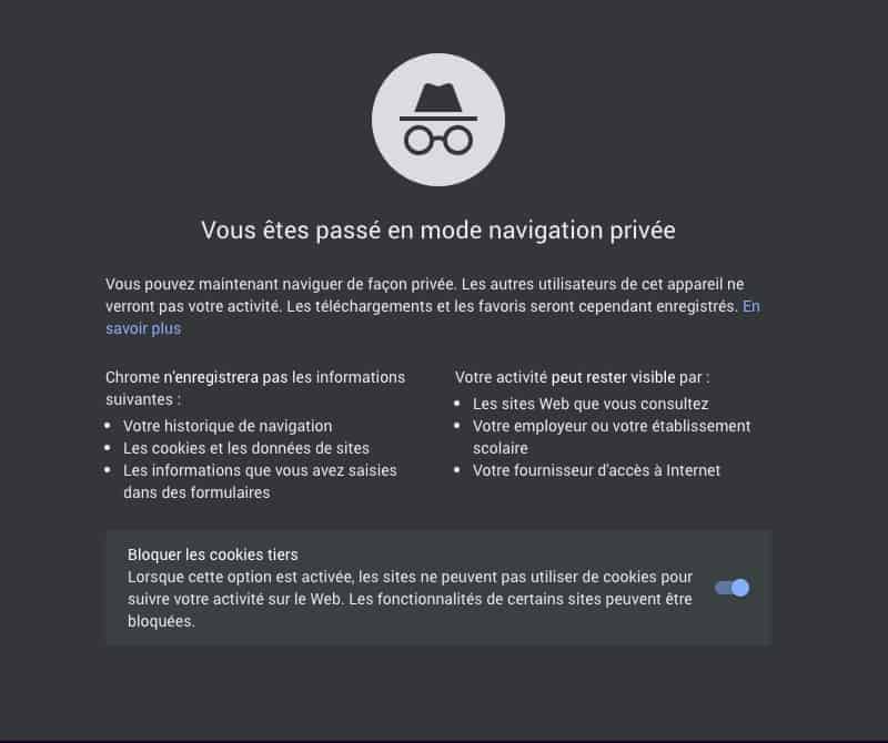 chrome navigation privé
