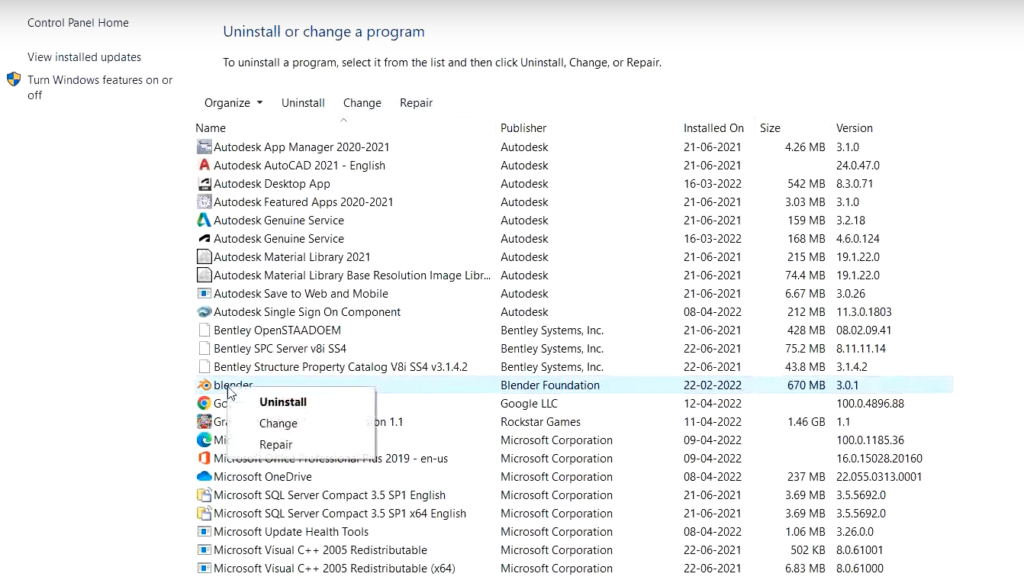 blender uninstall windows