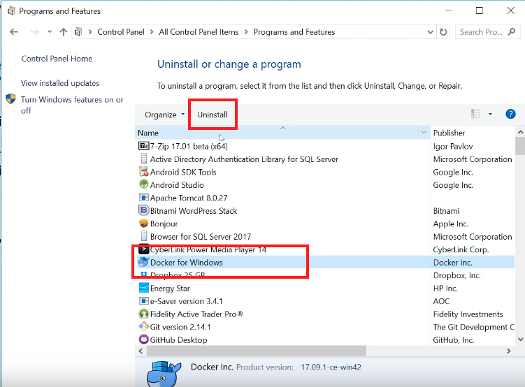 remove docker windows